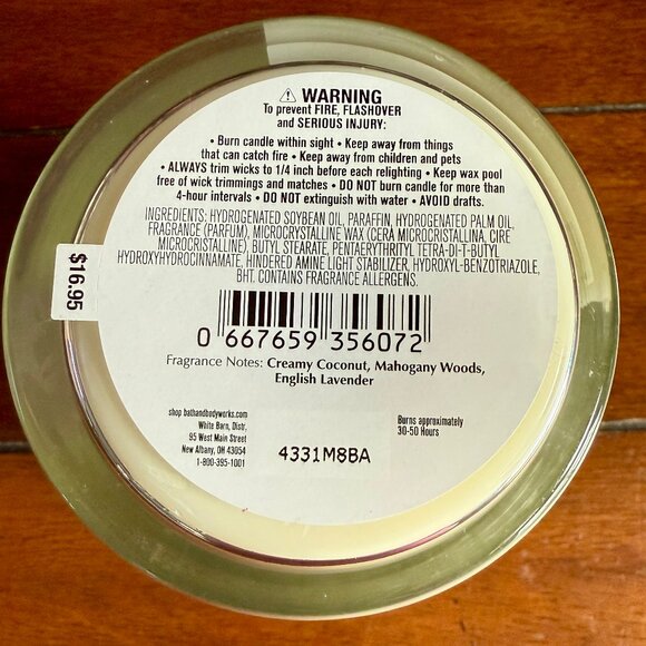 NEW MAHOGANY COCONUT  Single Wick Candle 8oz Bath & Body Works - Picture 3 of 3